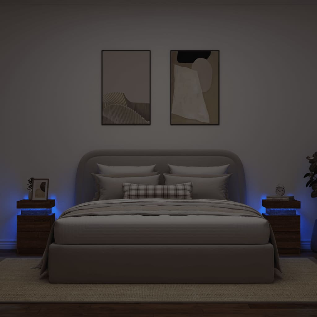 Noptiere cu lumini LED, 2 buc., stejar maro, 35x39x55 cm - Lando