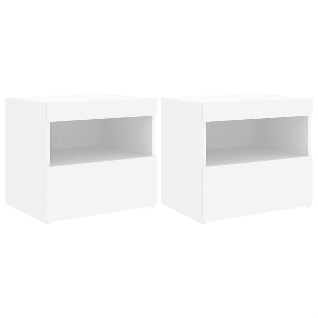 Noptiere cu lumini LED, 2 buc., alb, 50x40x45 cm - Lando