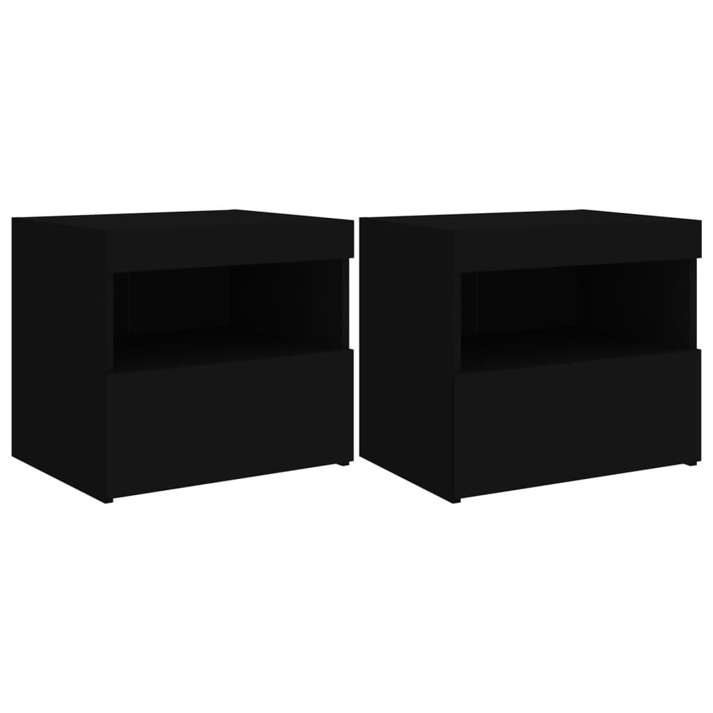 Noptiere cu lumini LED, 2 buc., negru, 50x40x45 cm - Lando