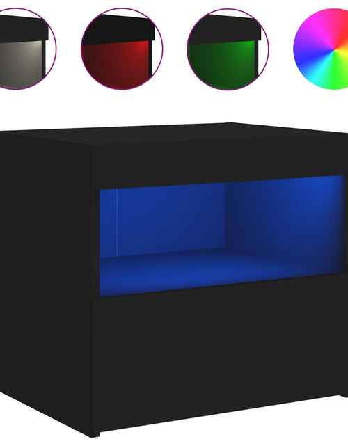 Загрузите изображение в средство просмотра галереи, Noptiere cu lumini LED, 2 buc., negru, 50x40x45 cm - Lando
