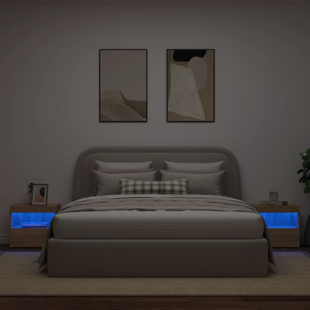 Noptiere cu lumini LED, 2 buc., stejar sonoma, 50x40x45 cm - Lando
