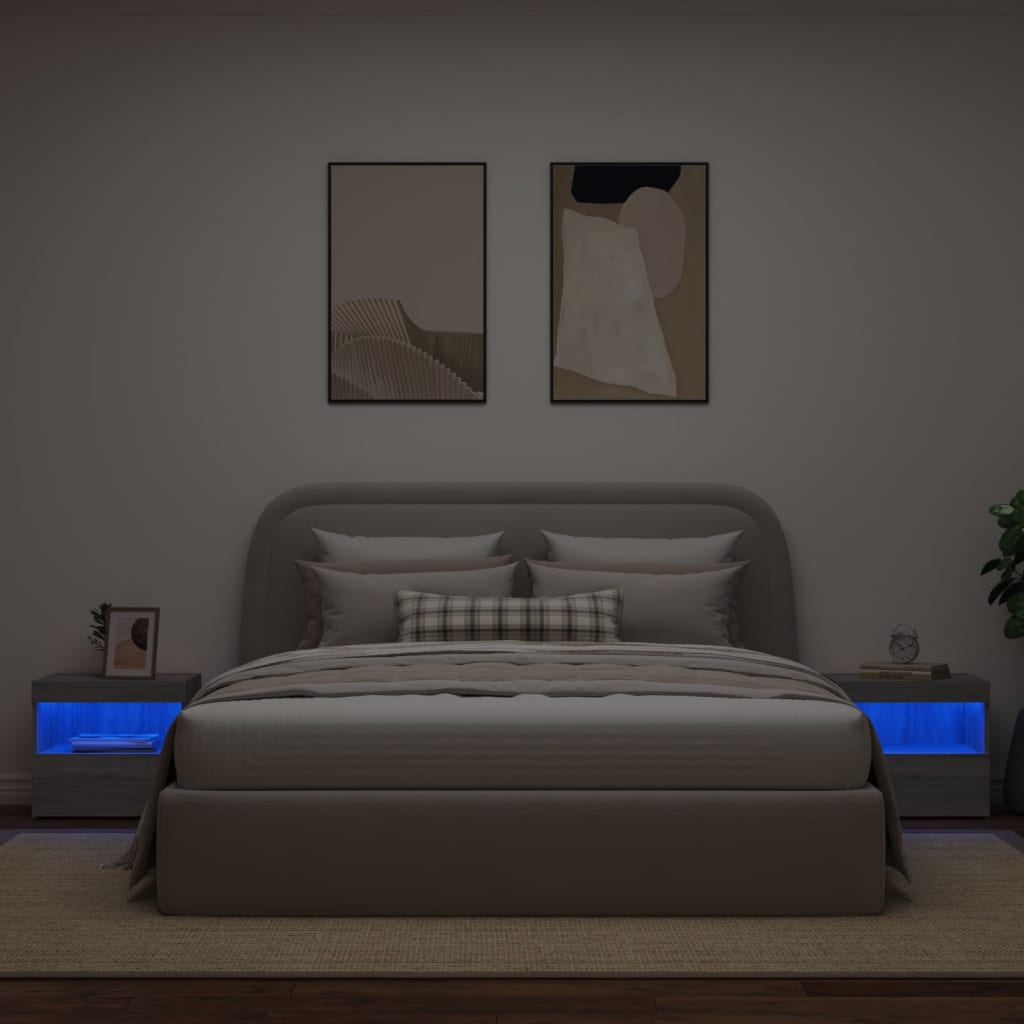 Noptiere cu lumini LED, 2 buc., gri sonoma, 50x40x45 cm - Lando