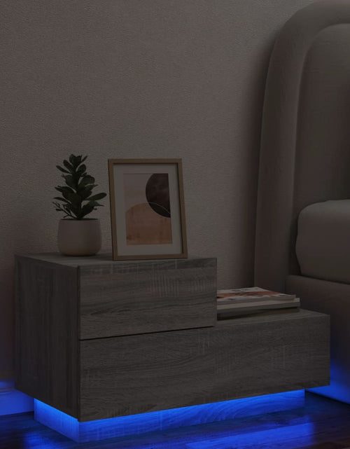 Încărcați imaginea în vizualizatorul Galerie, Noptieră cu lumini LED, gri sonoma, 70x36x40,5 cm - Lando

