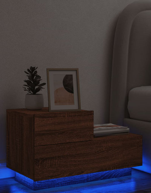 Încărcați imaginea în vizualizatorul Galerie, Noptieră cu lumini LED, stejar maro, 70x36x40,5 cm - Lando
