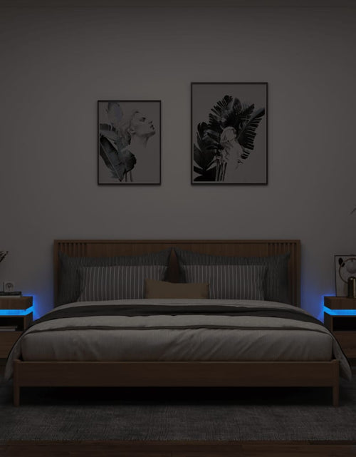 Încărcați imaginea în vizualizatorul Galerie, Noptiere cu lumini LED, 2 buc., stejar sonoma, 40x39x48,5 cm - Lando
