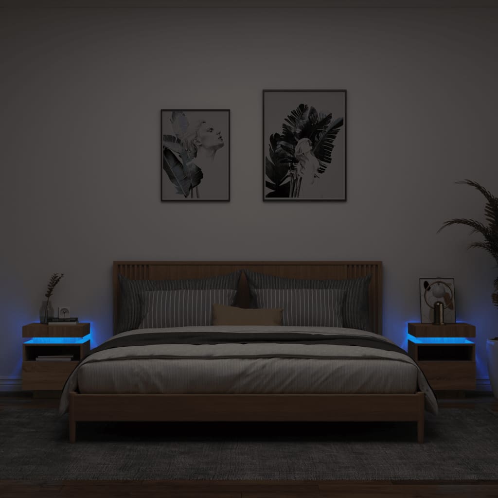 Noptiere cu lumini LED, 2 buc., stejar sonoma, 40x39x48,5 cm - Lando