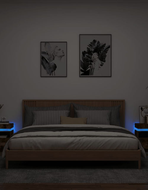 Încărcați imaginea în vizualizatorul Galerie, Noptiere cu lumini LED, 2 buc., stejar fumuriu, 40x39x48,5 cm - Lando
