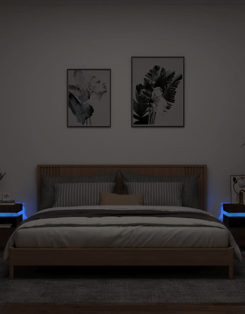 Încărcați imaginea în vizualizatorul Galerie, Noptiere cu lumini LED, 2 buc., stejar maro, 40x39x48,5 cm - Lando
