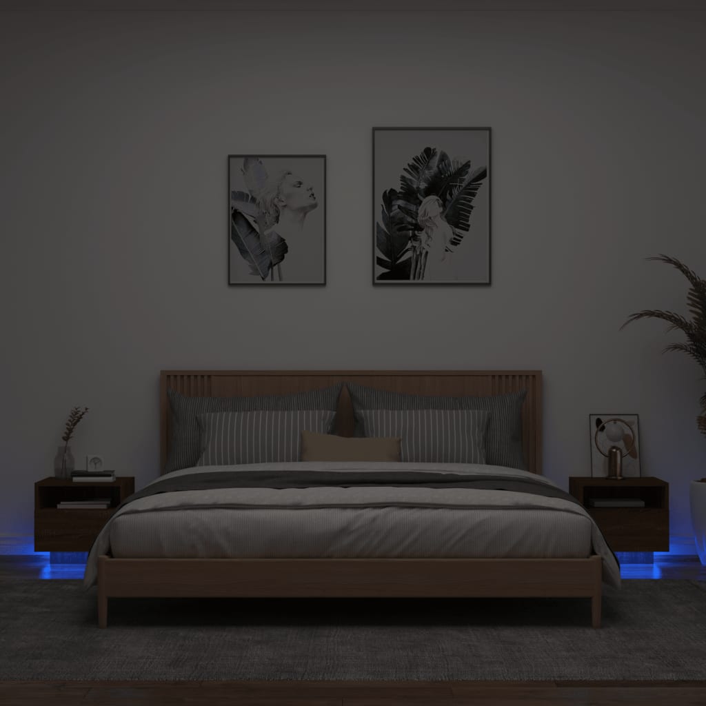 Noptiere cu lumini LED, 2 buc., stejar maro, 40x39x37 cm - Lando