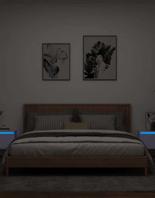 Încărcați imaginea în vizualizatorul Galerie, Noptiere montate pe perete cu lumini LED, 2 buc., alb - Lando
