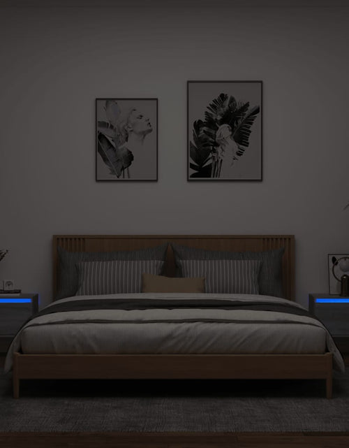 Încărcați imaginea în vizualizatorul Galerie, Noptiere montate pe perete cu lumini LED, 2 buc., sonoma gri - Lando
