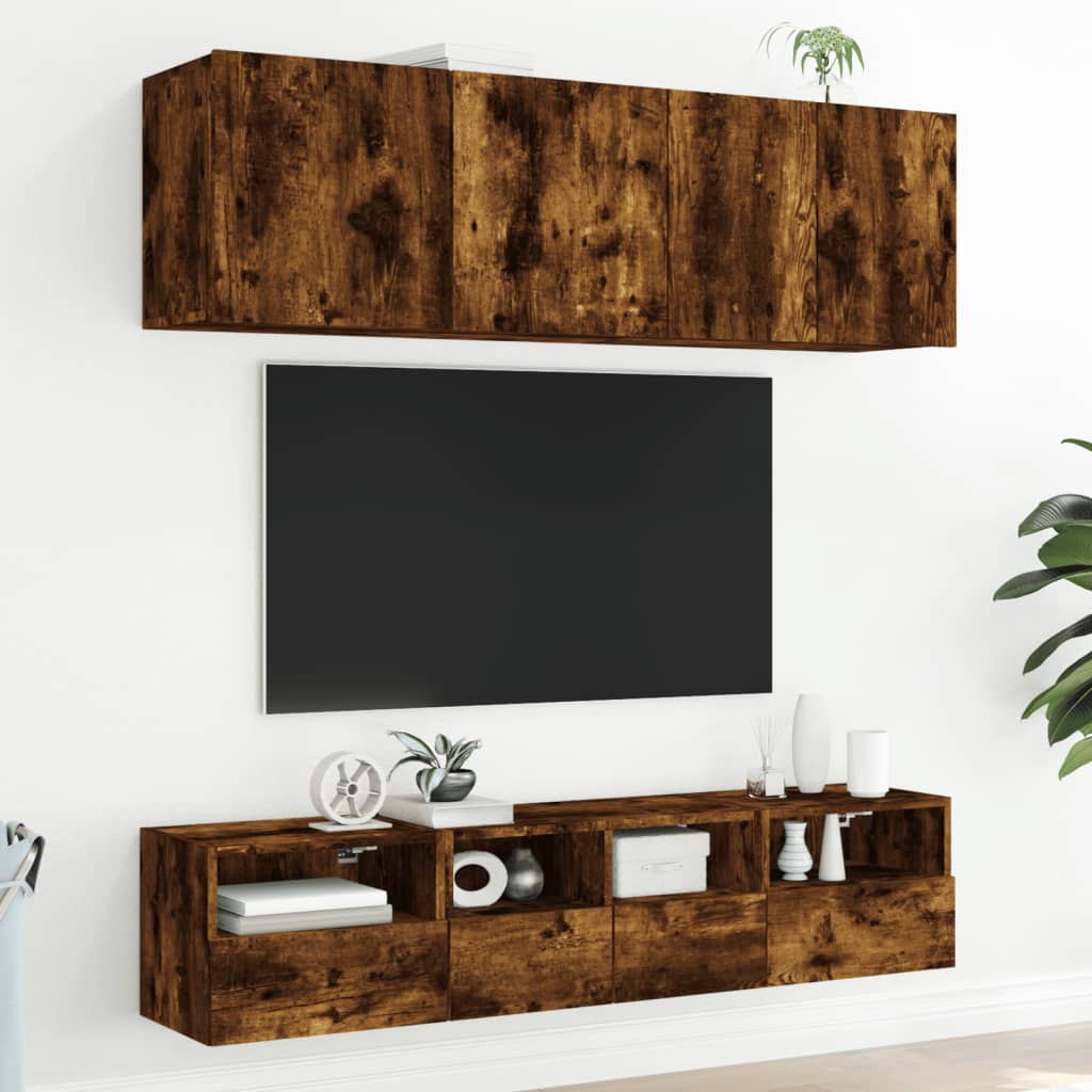 Comodă TV de perete stejar fumuriu 40x30x30 cm lemn prelucrat - Lando