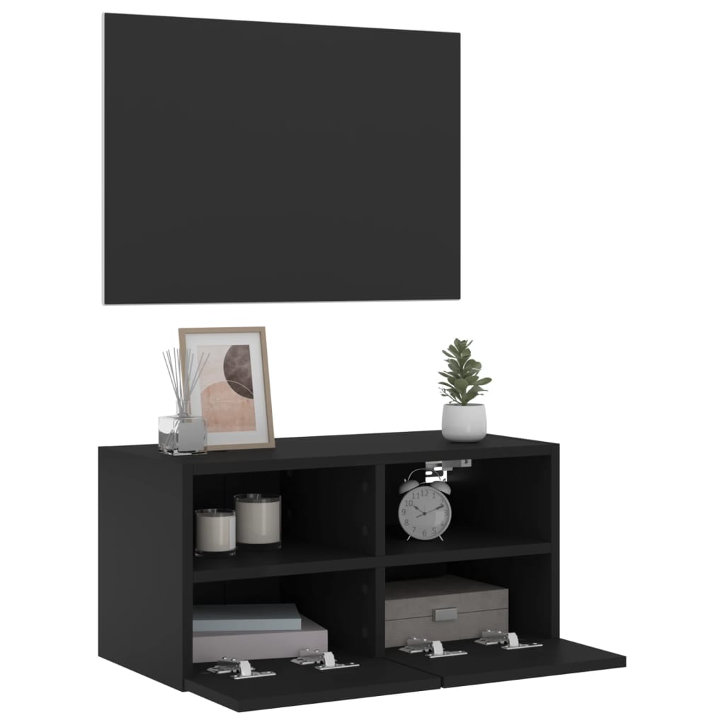 Comodă TV de perete, negru, 60x30x30 cm, lemn prelucrat - Lando