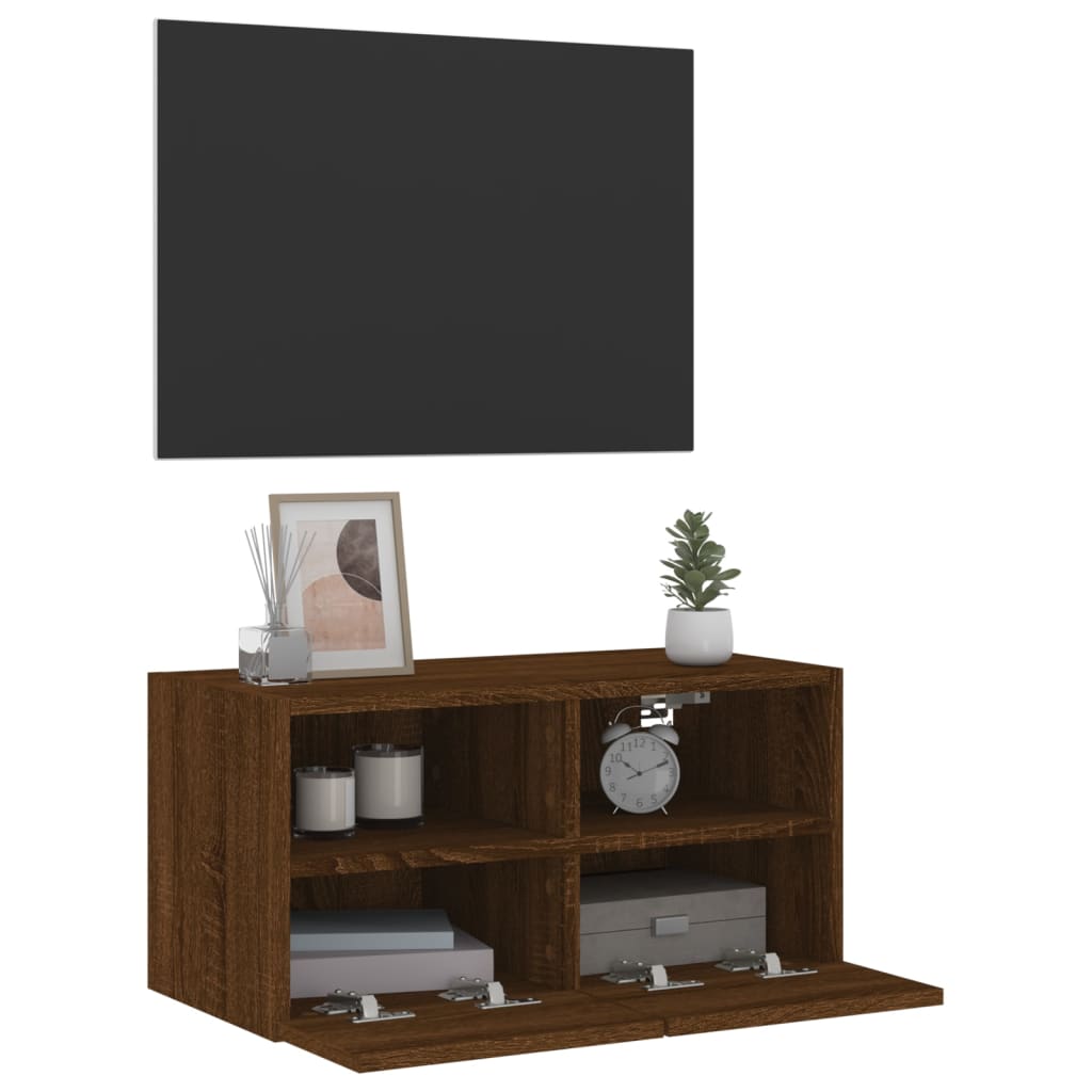 Comodă TV de perete, stejar maro, 60x30x30 cm, lemn prelucrat - Lando