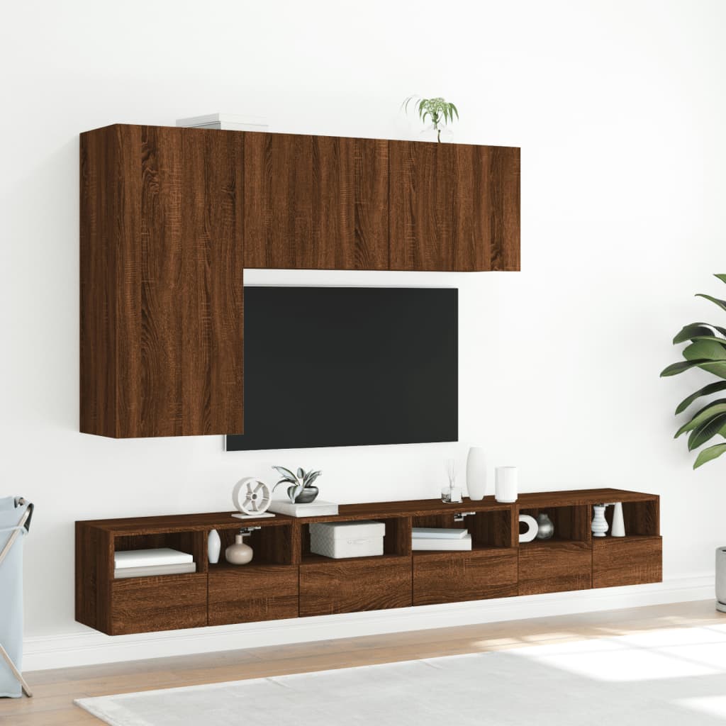 Comode TV de perete, 2 buc., stejar maro, 60x30x30 cm, lemn - Lando