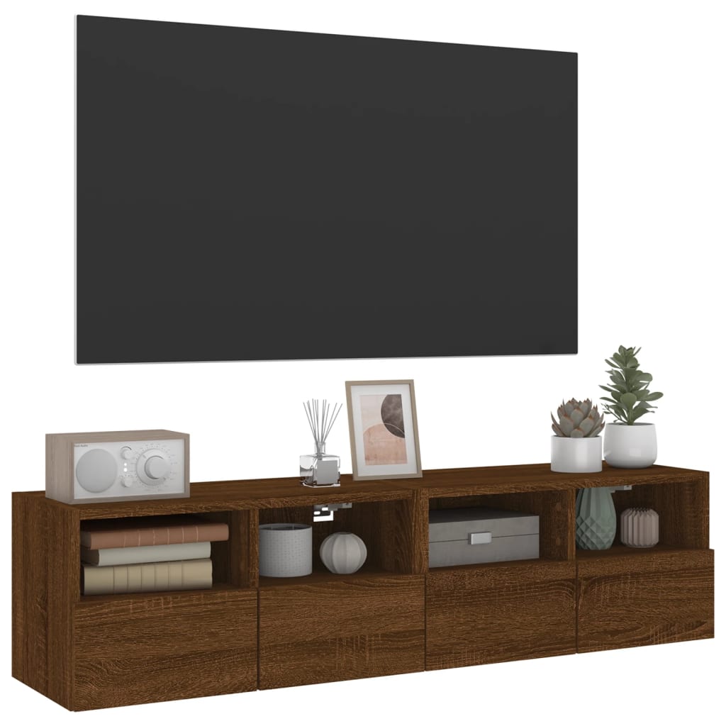 Comode TV de perete, 2 buc., stejar maro, 60x30x30 cm, lemn - Lando