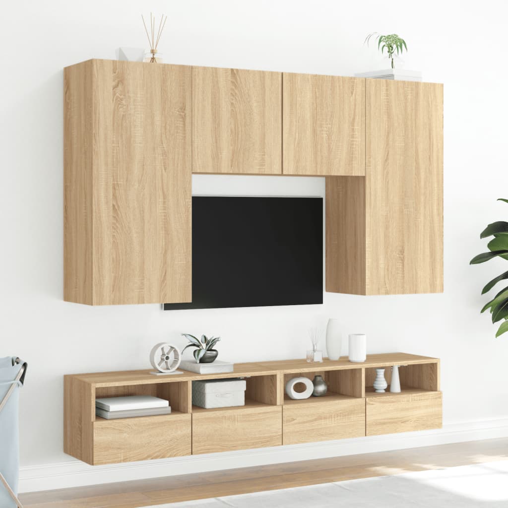 Comode TV de perete, stejar sonoma, 80x30x30 cm, lemn prelucrat - Lando