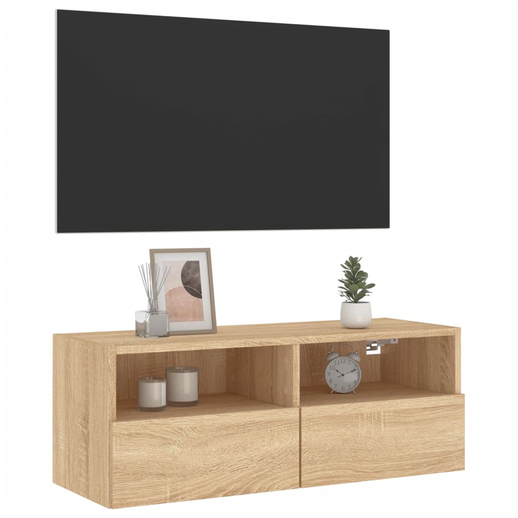 Comode TV de perete, stejar sonoma, 80x30x30 cm, lemn prelucrat - Lando