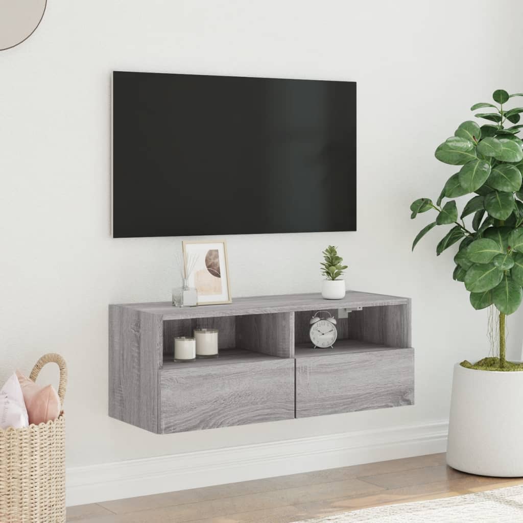 Comodă TV de perete, gri sonoma, 80x30x30 cm, lemn prelucrat - Lando