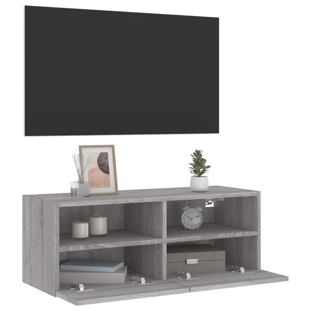 Comodă TV de perete, gri sonoma, 80x30x30 cm, lemn prelucrat - Lando