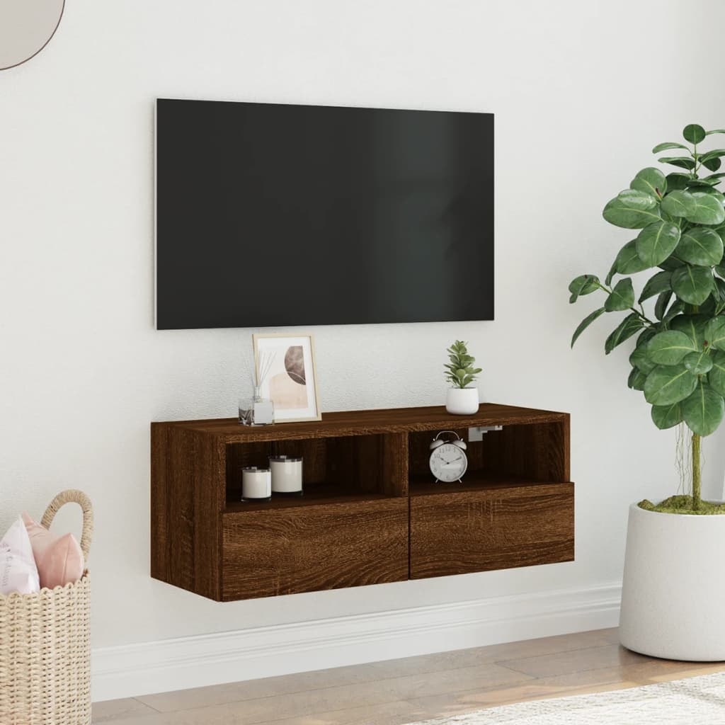 Comodă TV de perete, stejar maro, 80x30x30 cm lemn, prelucrat - Lando