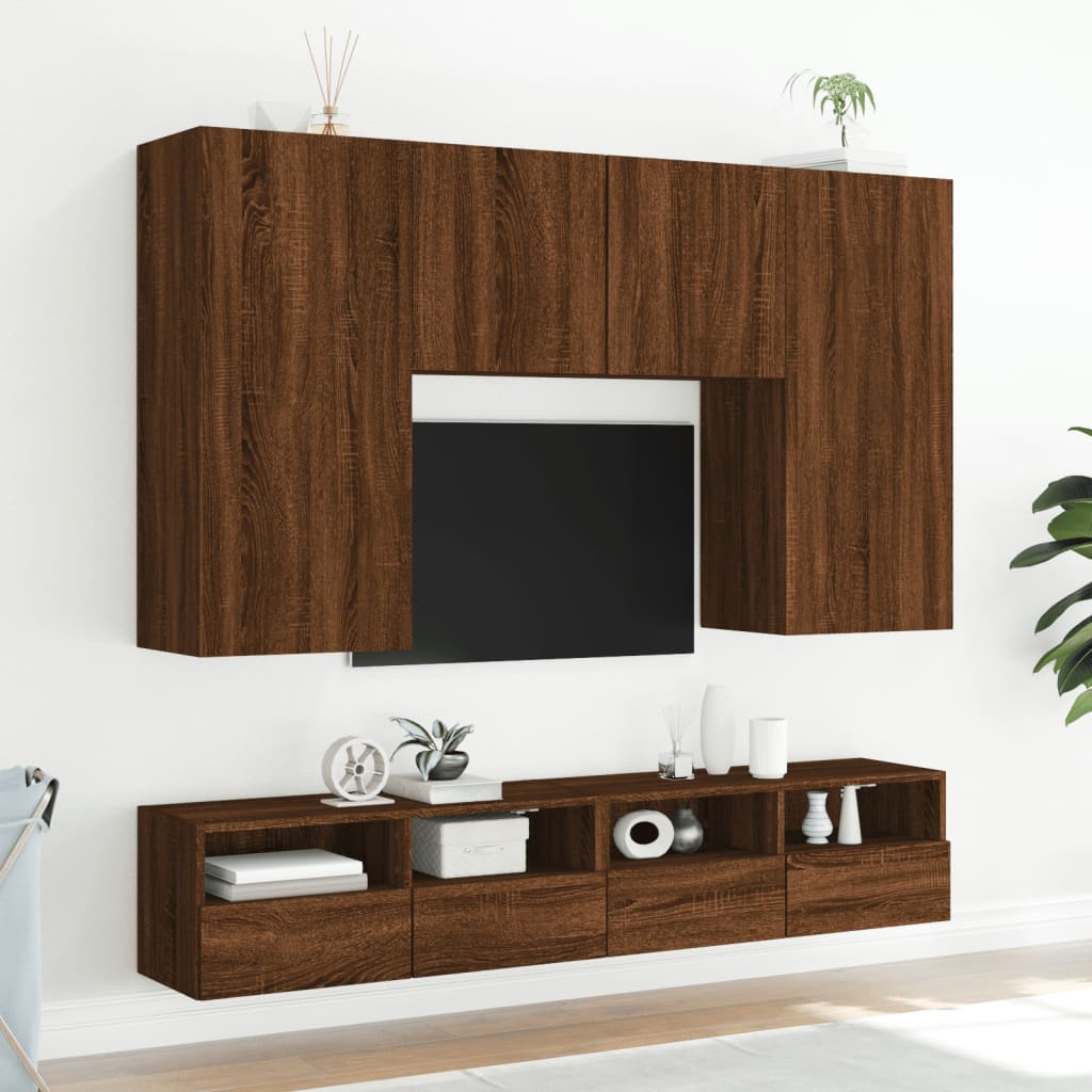 Comodă TV de perete, stejar maro, 80x30x30 cm lemn, prelucrat - Lando
