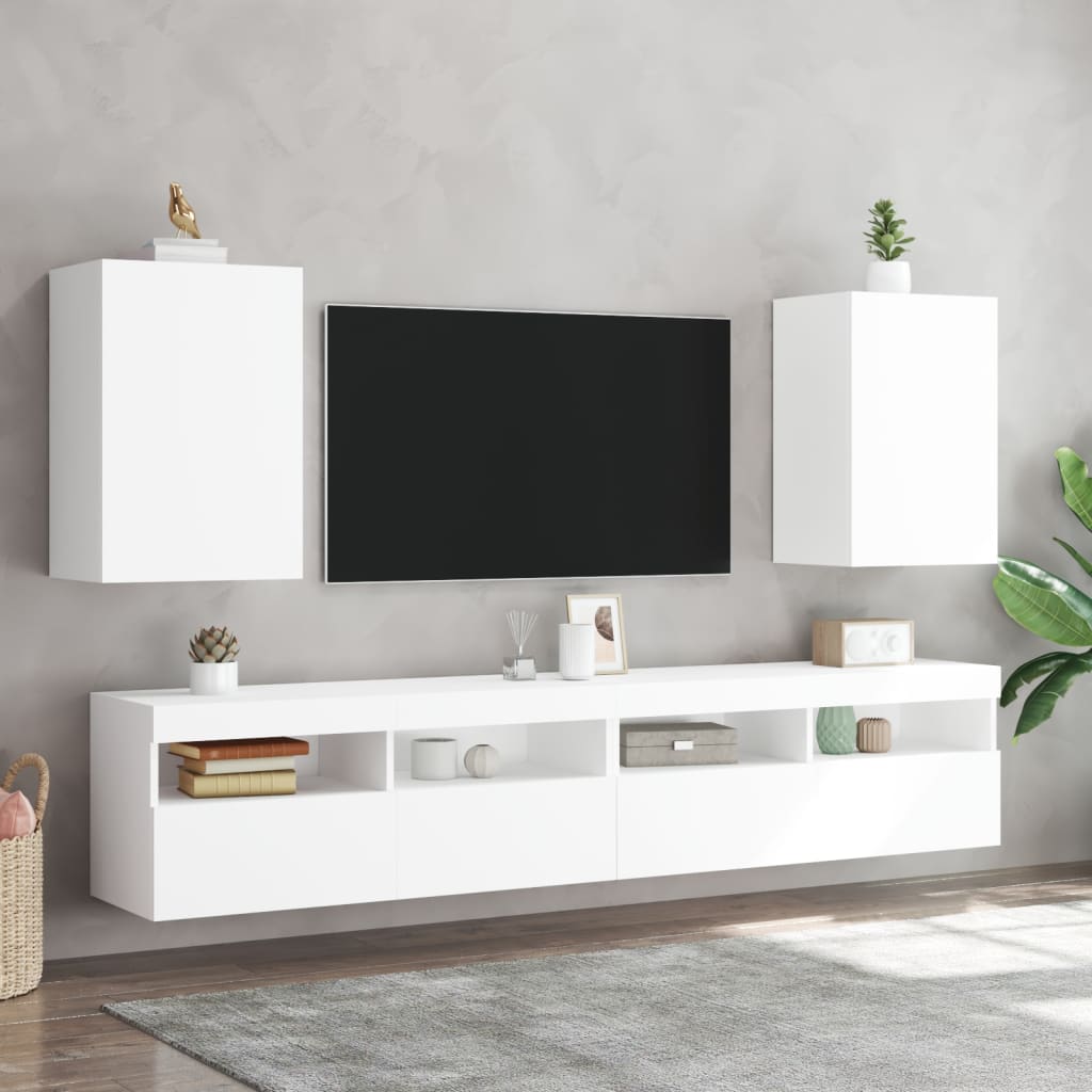 Comode TV de perete, 2 buc., alb, 40,5x30x60 cm, lemn prelucrat - Lando