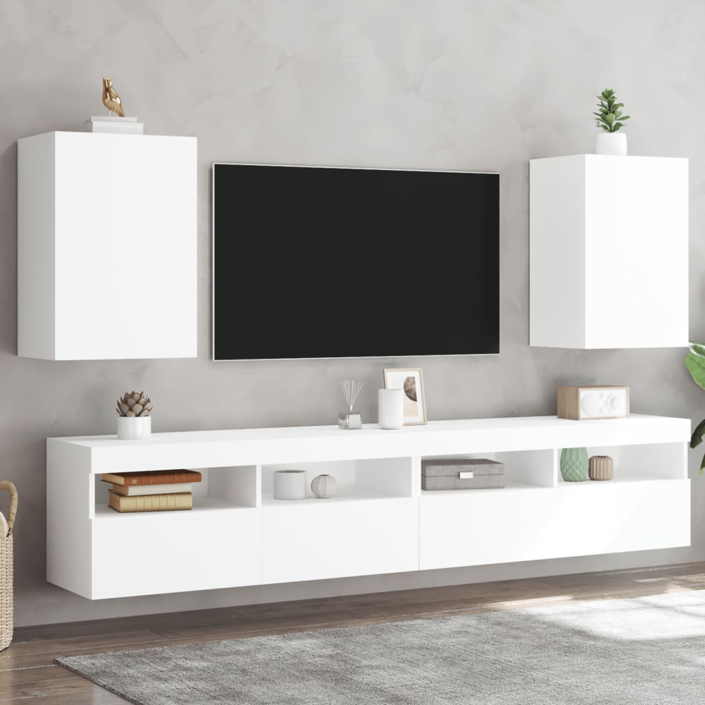 Comode TV de perete, 2 buc., alb, 40,5x30x60 cm, lemn prelucrat - Lando