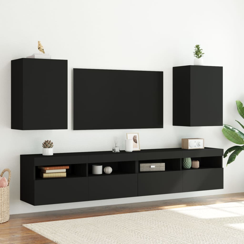 Comode TV de perete, 2 buc. negru, 40,5x30x60 cm lemn prelucrat - Lando