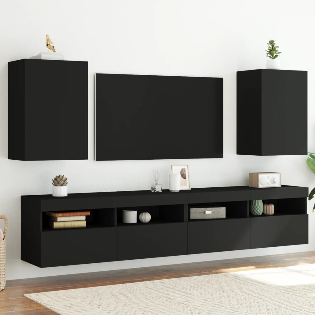 Comode TV de perete, 2 buc. negru, 40,5x30x60 cm lemn prelucrat - Lando