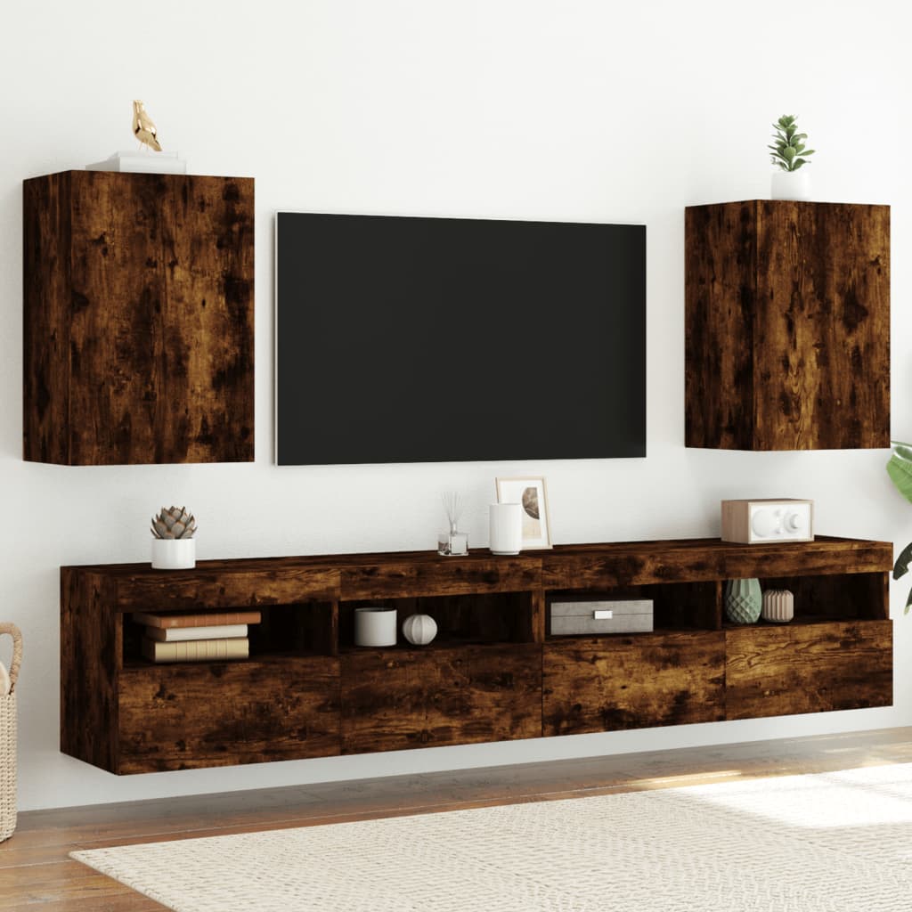 Comodă TV de perete 2 buc., stejar fumuriu, 40,5x30x60 cm, lemn - Lando