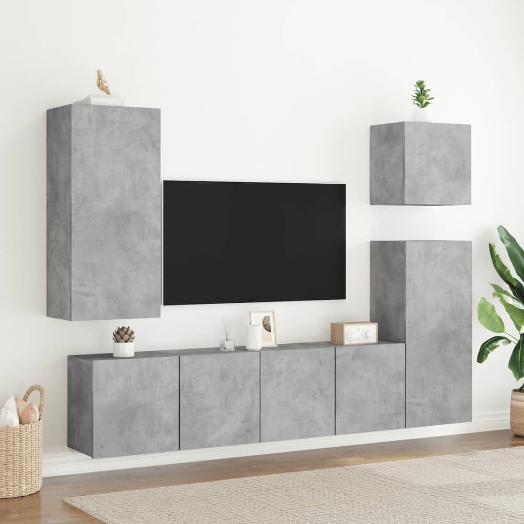 Comodă TV de perete, gri beton, 40,5x30x90 cm, lemn prelucrat - Lando