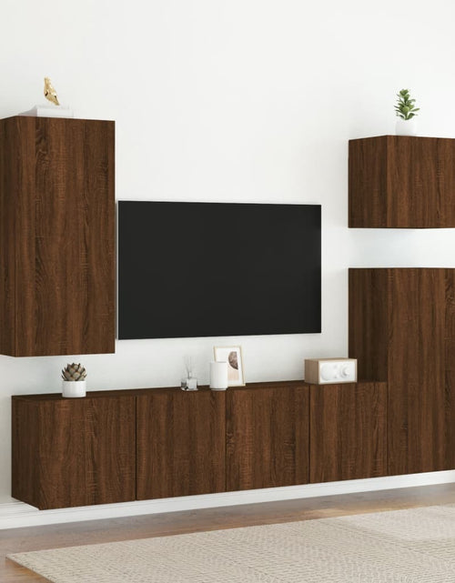 Încărcați imaginea în vizualizatorul Galerie, Comodă TV de perete, stejar maro, 40,5x30x90 cm, lemn prelucrat - Lando
