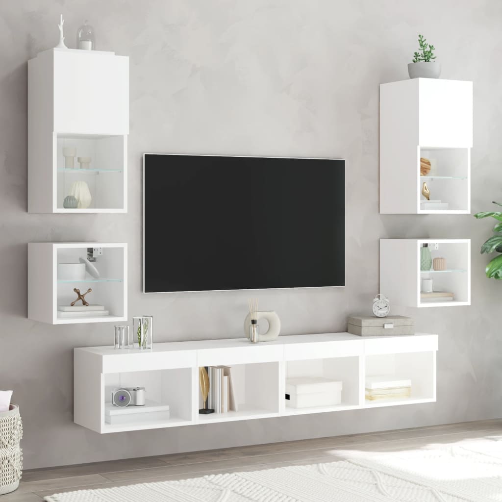 Comode TV de perete cu lumini LED, alb, 30x28,5x30 cm - Lando