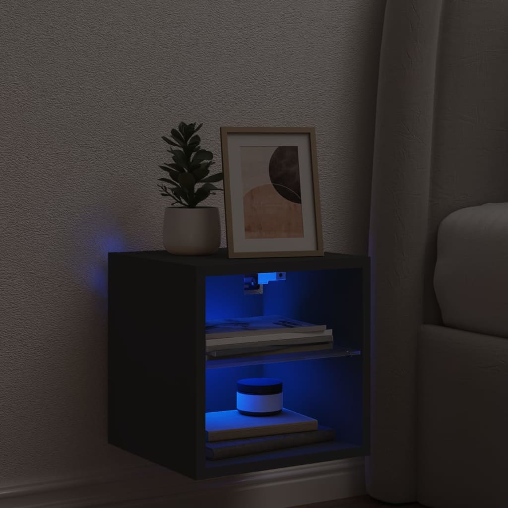 Comodă TV de perete cu lumini LED, negru, 30x28,5x30 cm - Lando