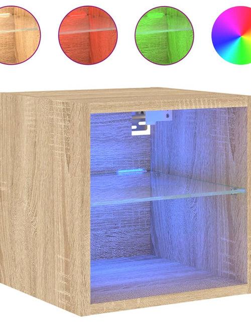 Încărcați imaginea în vizualizatorul Galerie, Comode TV de perete cu lumini LED 2 buc. stejar 30x28,5x30 cm - Lando
