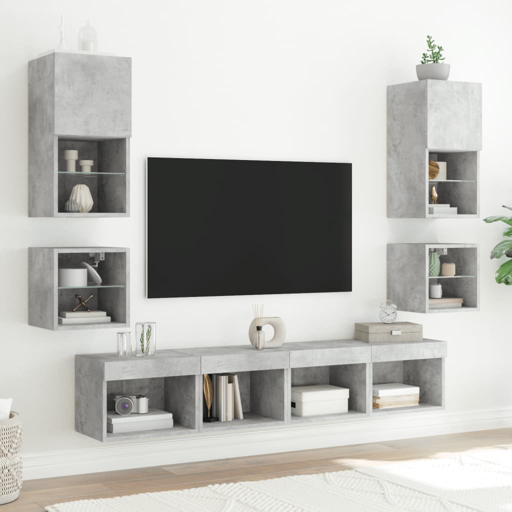 Comodă TV de perete cu lumini LED, gri beton, 30x28,5x30 cm - Lando