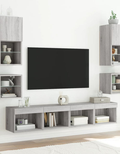 Загрузите изображение в средство просмотра галереи, Comodă TV de perete cu lumini LED, gri sonoma 30x28,5x30 cm - Lando

