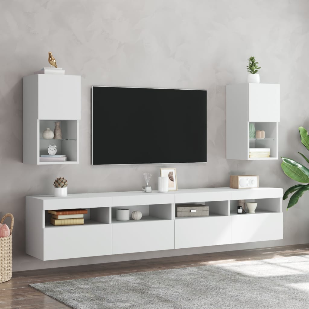 Comodă TV cu lumini LED, alb, 30,5x30x60 cm - Lando