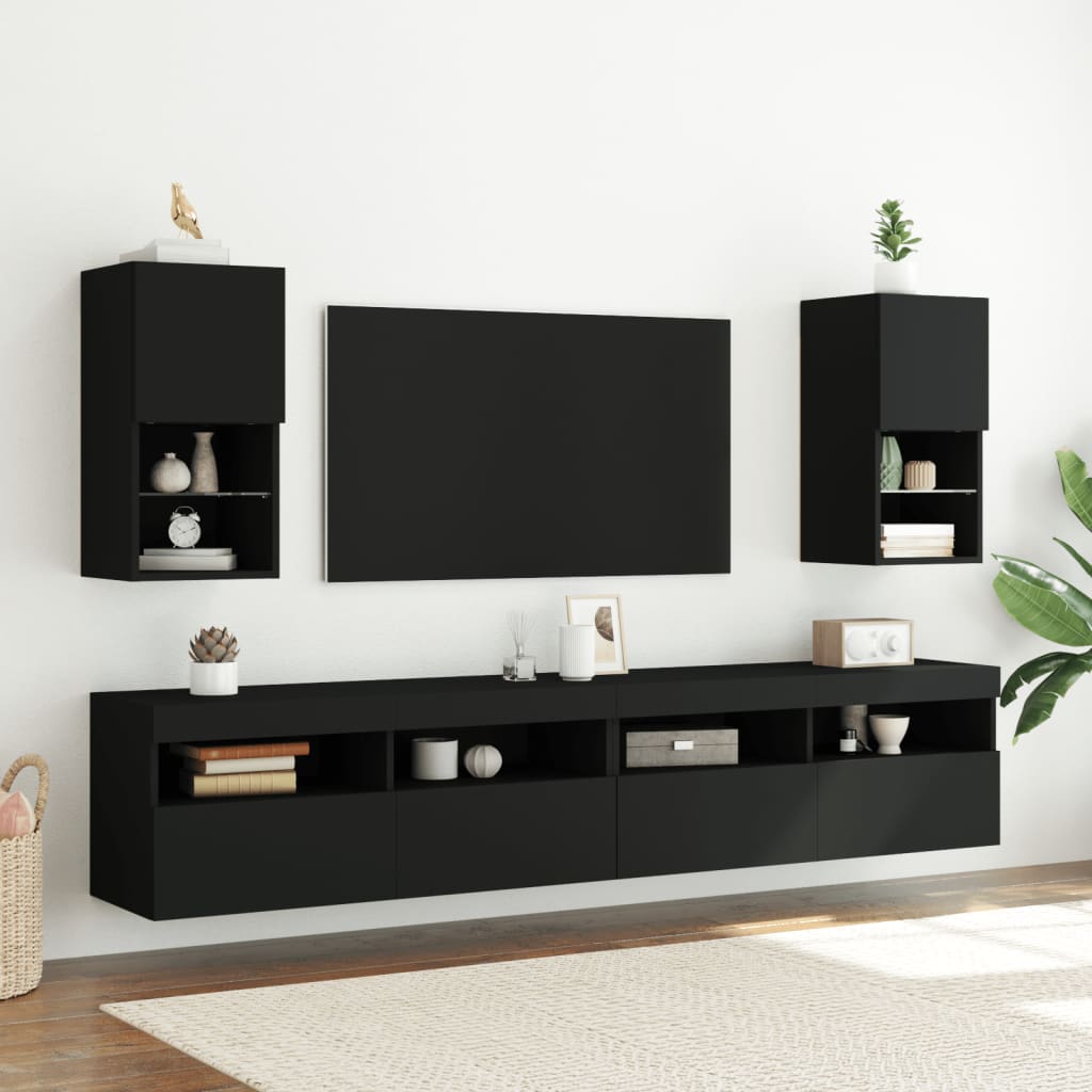 Comodă TV cu lumini LED, negru, 30,5x30x60 cm - Lando