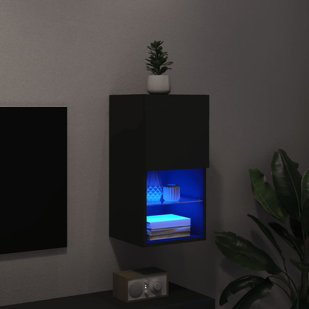 Comodă TV cu lumini LED, negru, 30,5x30x60 cm - Lando