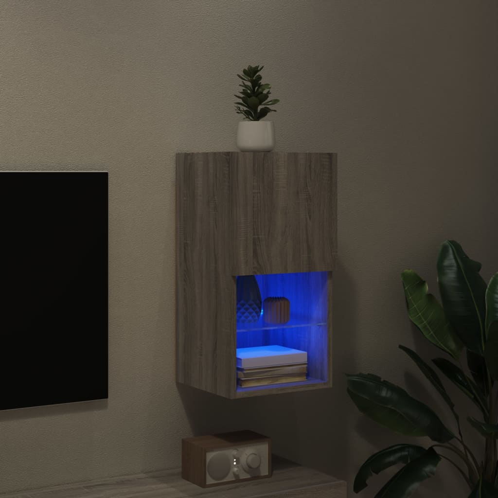 Comodă TV cu lumini LED, gri sonoma, 30,5x30x60 cm - Lando