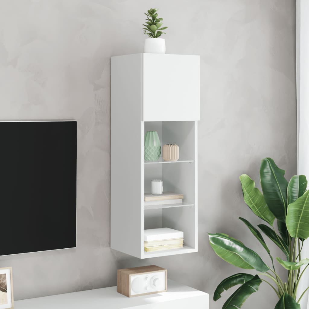 Comodă TV cu lumini LED, alb, 30,5x30x90 cm - Lando