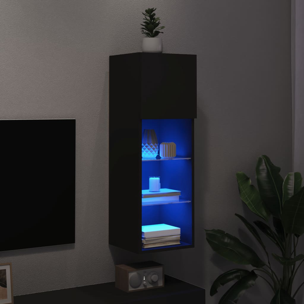 Comodă TV cu lumini LED, negru, 30,5x30x90 cm - Lando