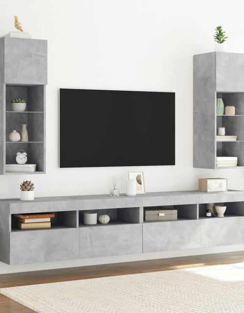 Загрузите изображение в средство просмотра галереи, Comodă TV cu lumini LED, gri beton, 30,5x30x90 cm - Lando
