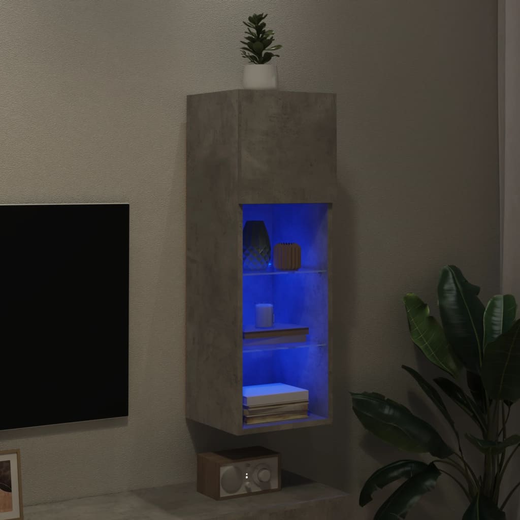 Comodă TV cu lumini LED, gri beton, 30,5x30x90 cm - Lando