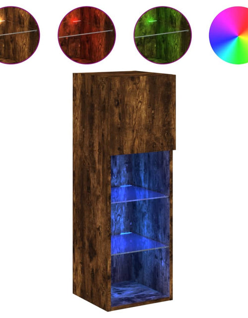 Încărcați imaginea în vizualizatorul Galerie, Comodă TV cu lumini LED, stejar fumuriu, 30,5x30x90 cm - Lando
