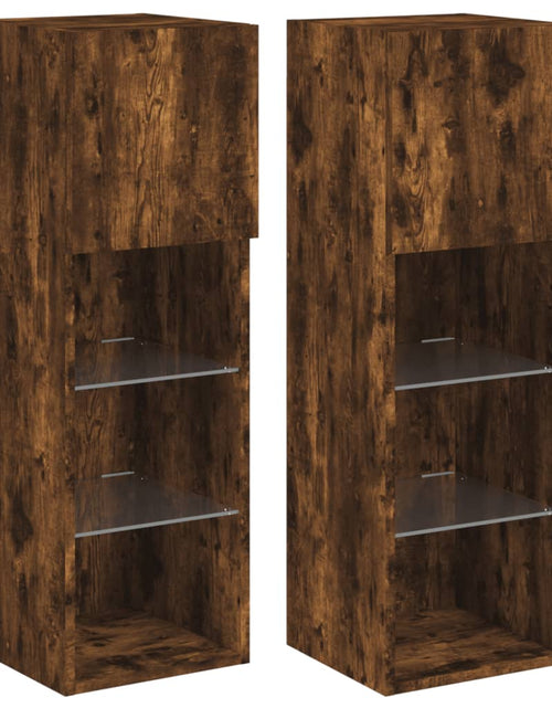 Încărcați imaginea în vizualizatorul Galerie, Comode TV cu lumini LED, 2 buc., stejar fumuriu, 30,5x30x90 cm - Lando
