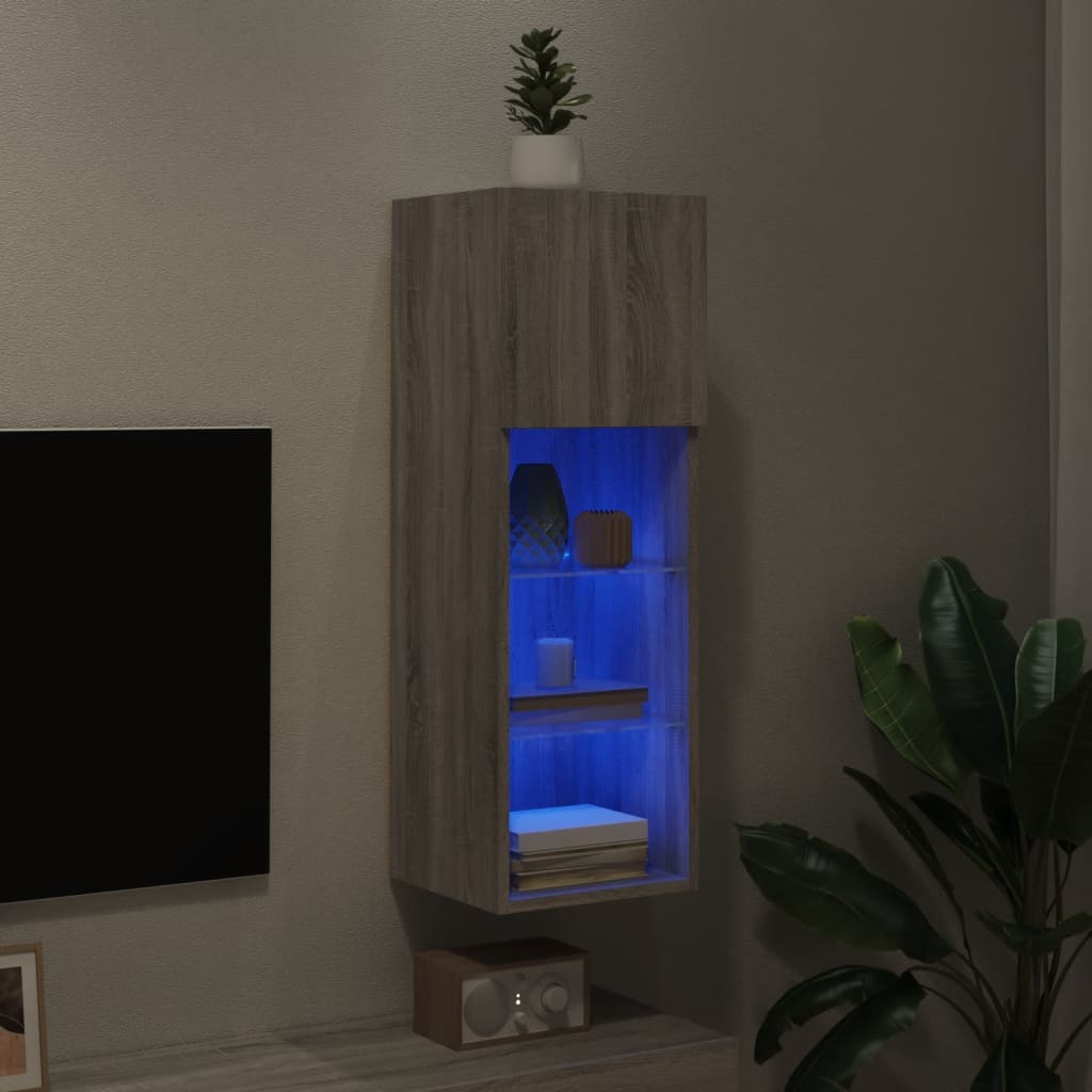 Comodă TV cu lumini LED, gri sonoma, 30,5x30x90 cm - Lando