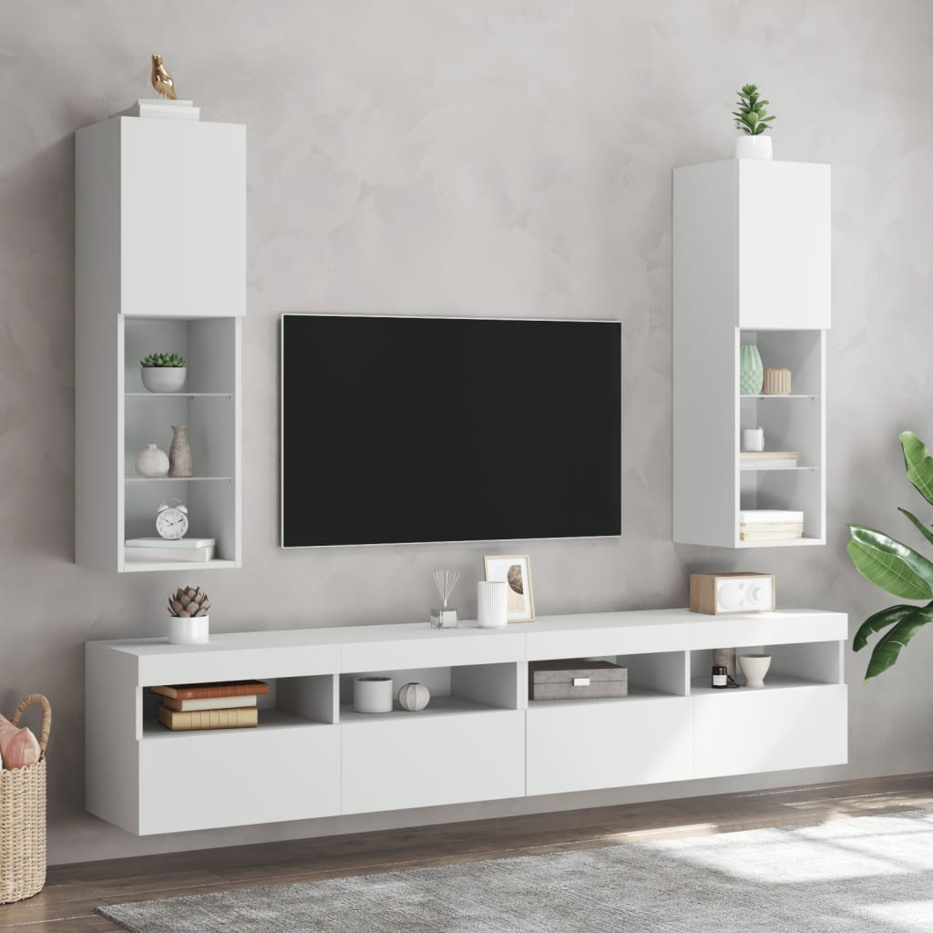 Comodă TV cu lumini LED, alb, 30,5x30x102 cm - Lando